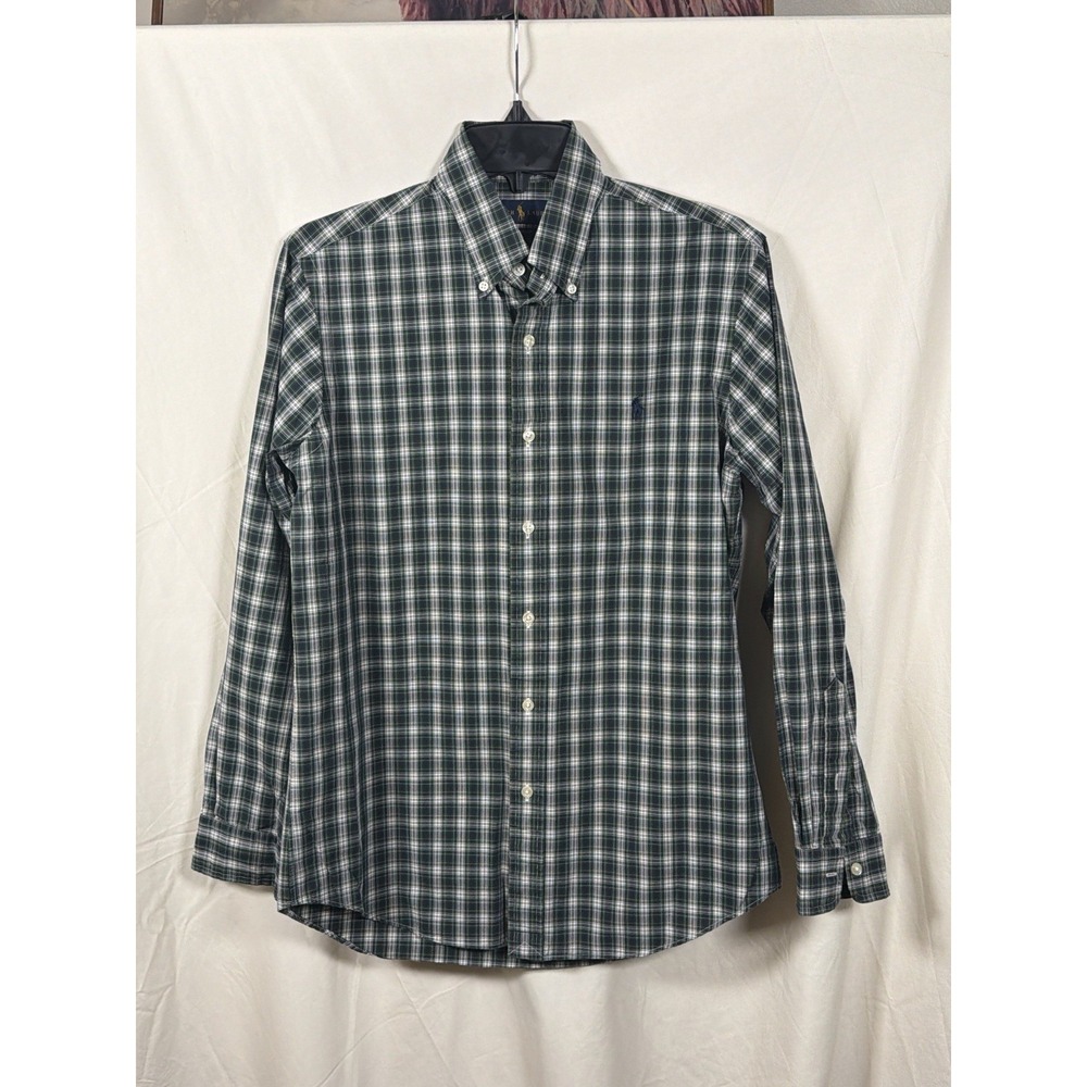 Ralph Lauren Classic Fit Button Down Shirt Mens S‎ Green Plaid Cotton